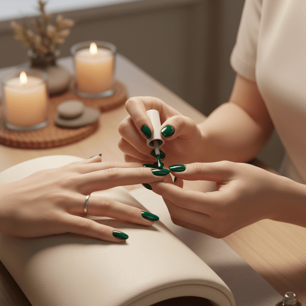 Man having his nails professionally cleaned and shaped at a salon